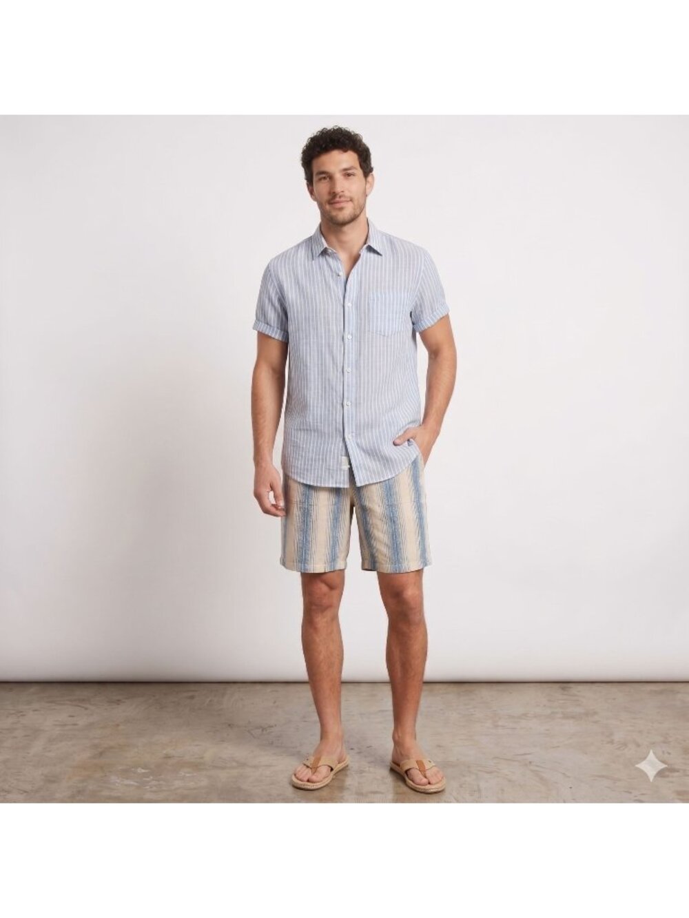 Blair Shorts Men's Medium Blue Striped Linen Blend Pull-On Drawstring Casual